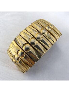 Vintage Expansion Bracelet Stretch Wide Gold Tone Geometric